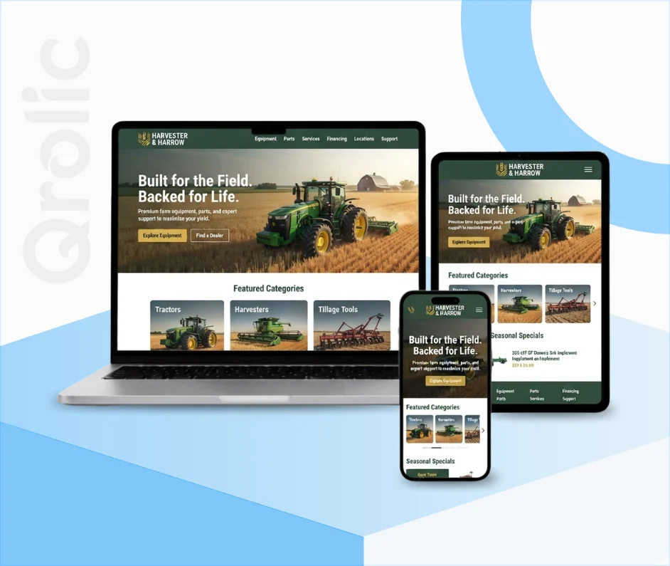 Farm Equipment Supplier Website Design and Development Farm equipment supplier website design and development services hero banner