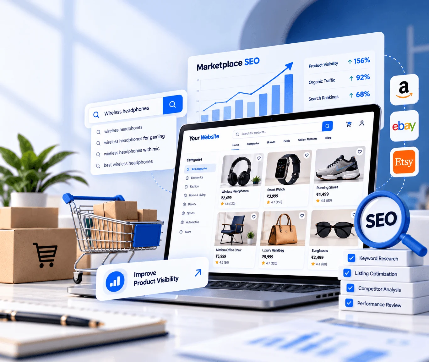 Marketplace Platform Website Design and Development Marketplace website design and development showing a custom WordPress website built around marketplace goals, user journeys, and CMS control