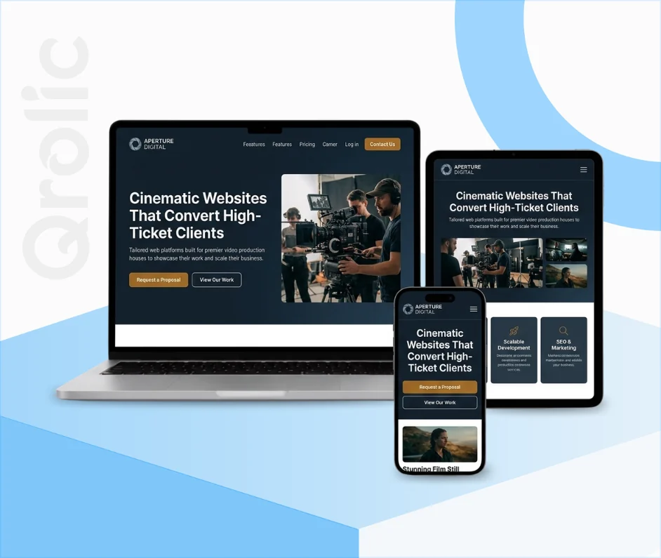 Video production company website design and development services by Qrolic
