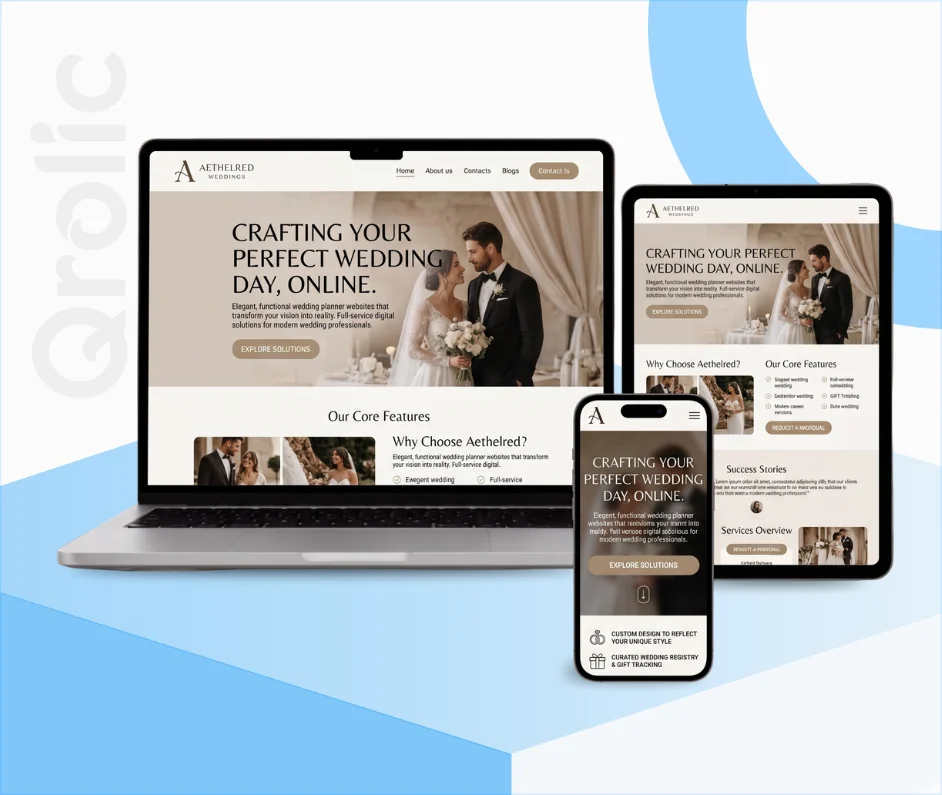 Wedding planner website design and development services by Qrolic