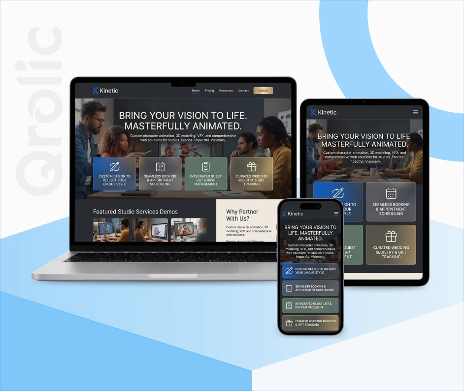 Websites That Bring Your Animation Studio to Life Animation studio website design and development services interface showing showreel gallery and video player