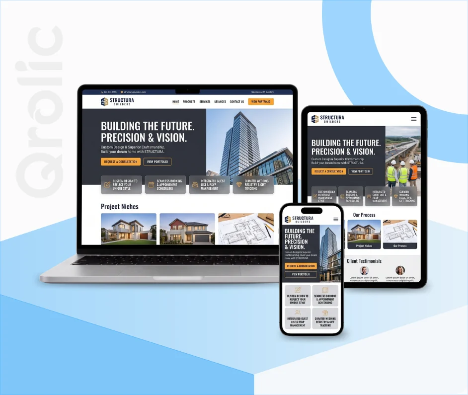 Build More Bids with a High-Performance Construction Website Construction company website design and development services showing a project gallery and quote request form