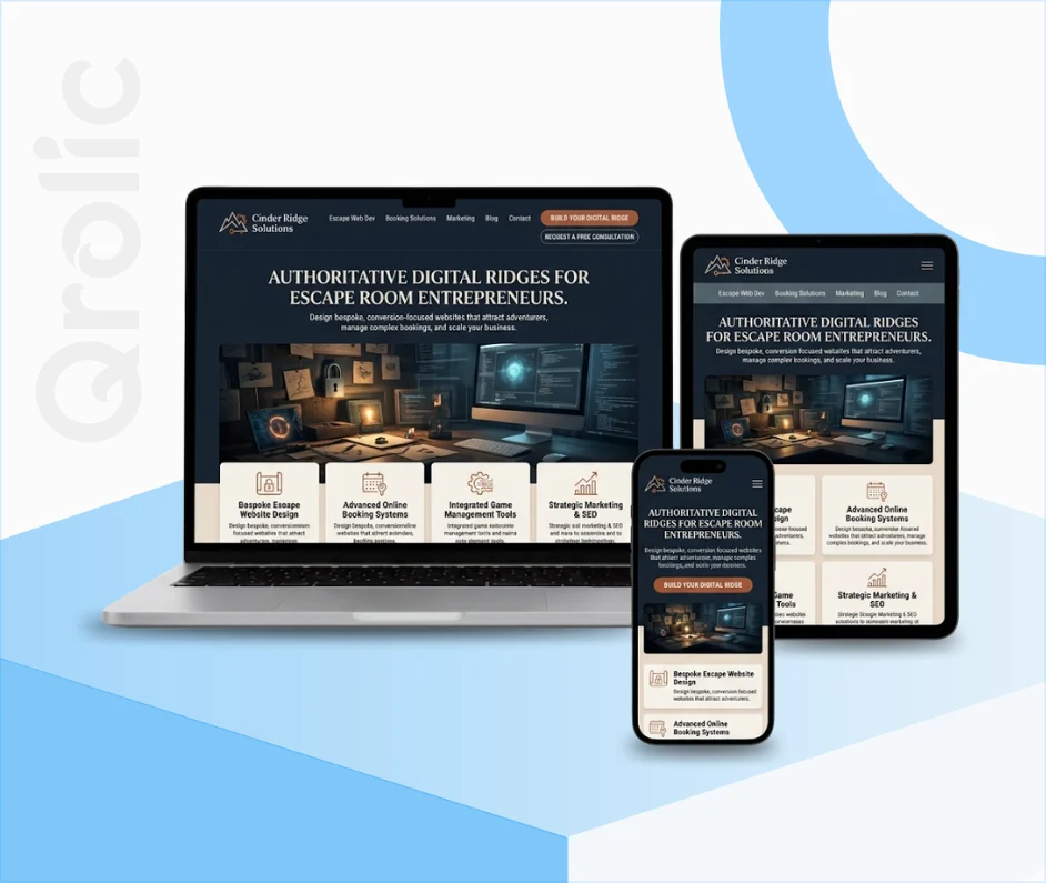 Escape Room Website Design and Development Services Escape room website design and development services shown on a laptop screen