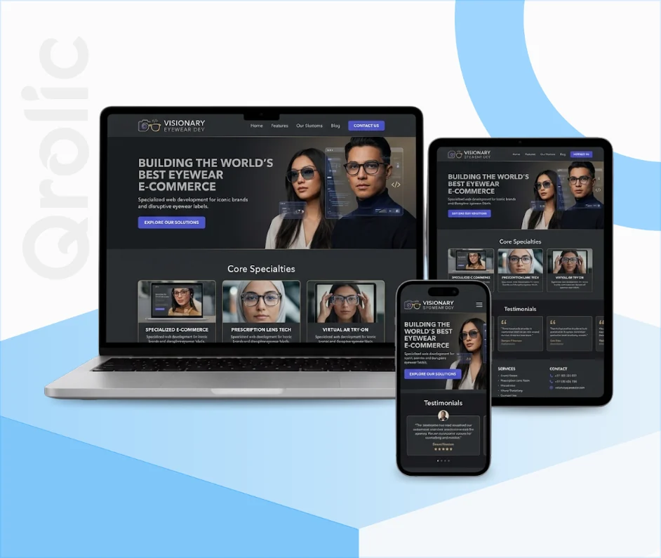 Eyewear brand website design and development services with virtual try-on and lens configuration
