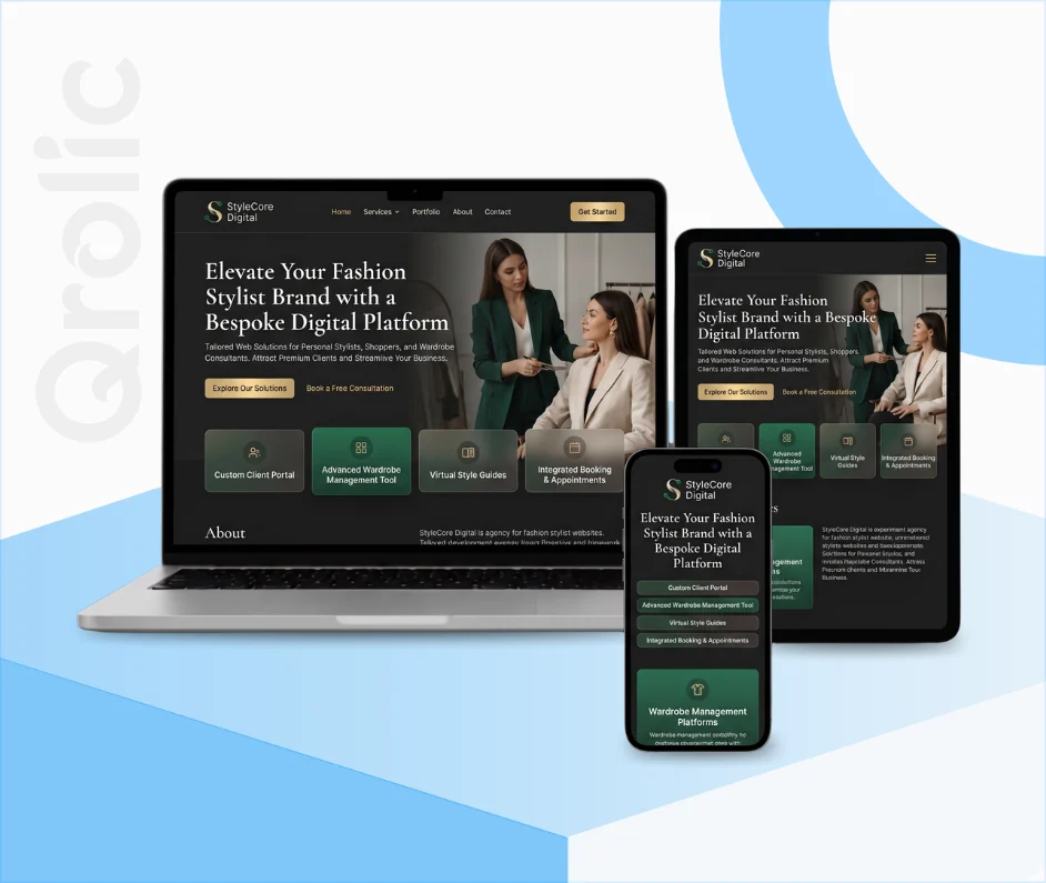 Fashion stylist website design and development services portfolio and booking page mockup
