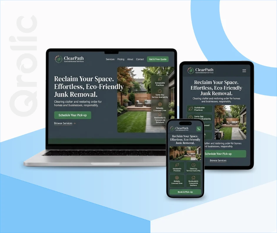Custom Junk Removal Websites That Book More Jobs unk removal website design and development services shown on desktop and mobile screens