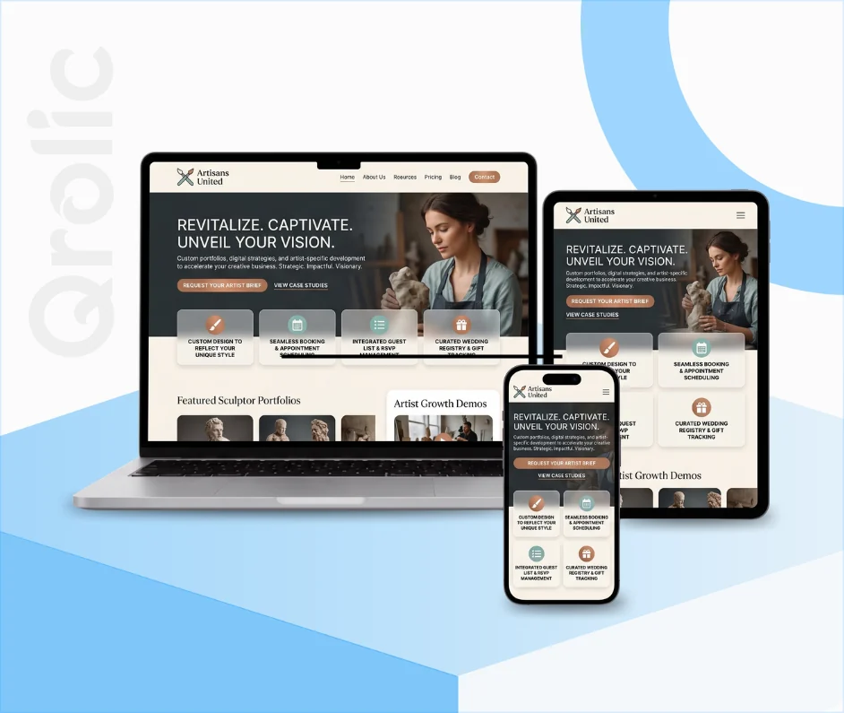 Painter and sculptor website design and development services showing a high-resolution digital art gallery