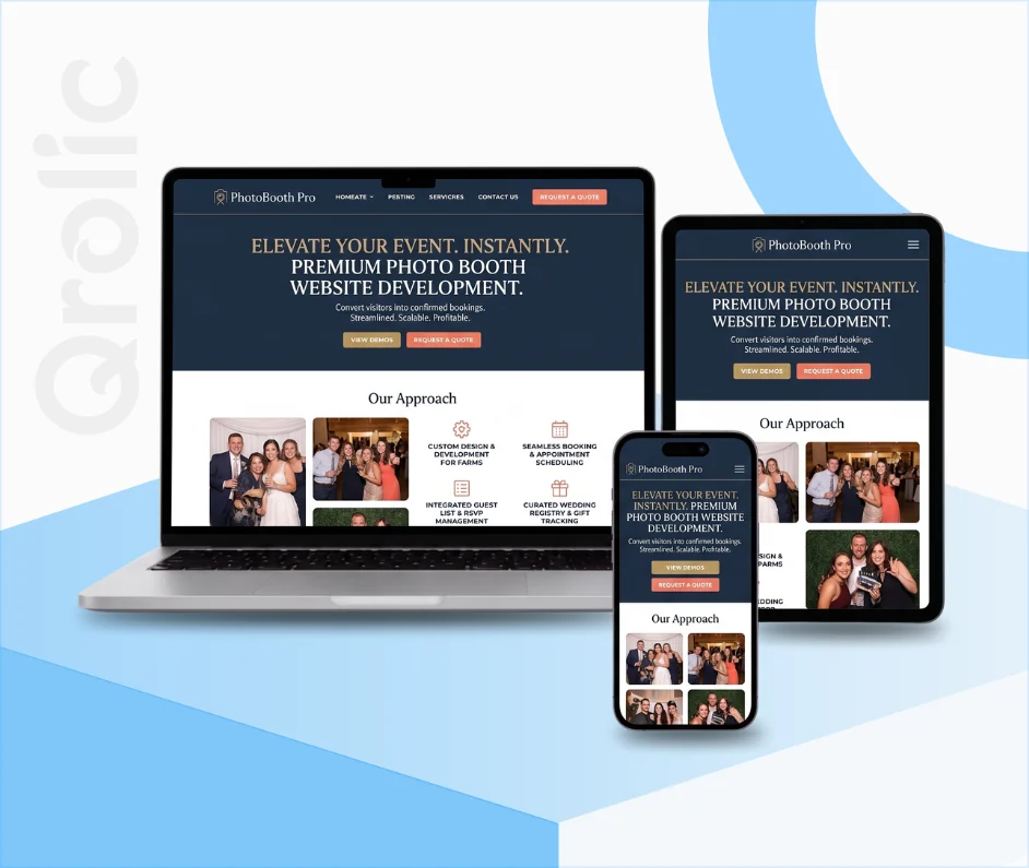Photo booth rental website design and development services by Qrolic
