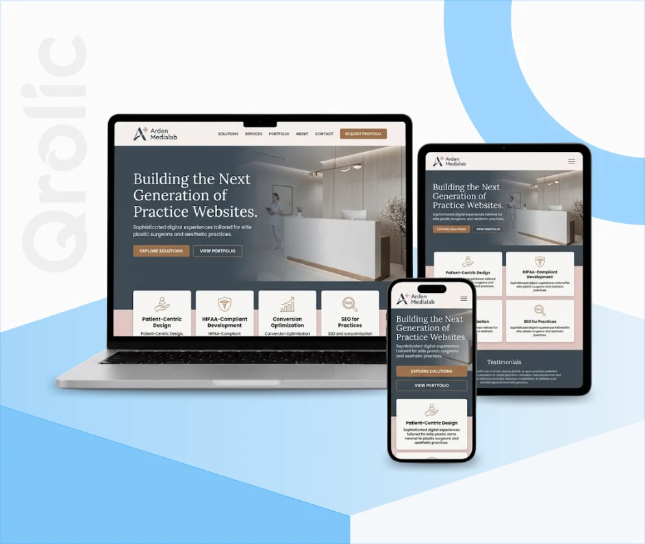 Plastic Surgeon Website Design & Development Services Plastic surgeon website design and development services showing patient gallery and HIPAA-compliant booking form by Qrolic