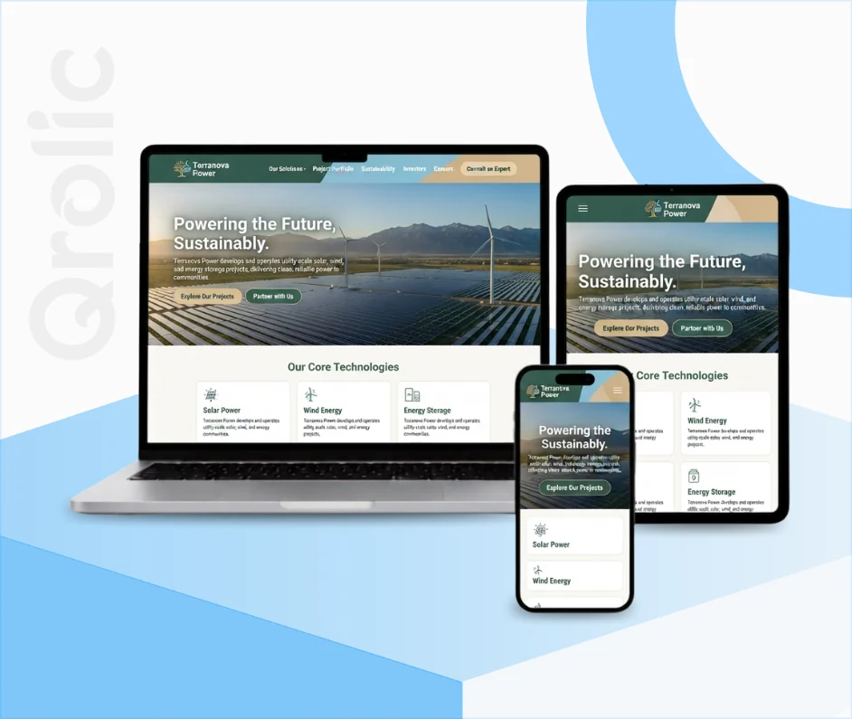 Renewable energy website design and development services by Qrolic Technologies
