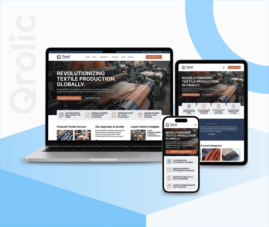 Textile manufacturer website design and development services showing a digital fabric catalog and B2B portal
