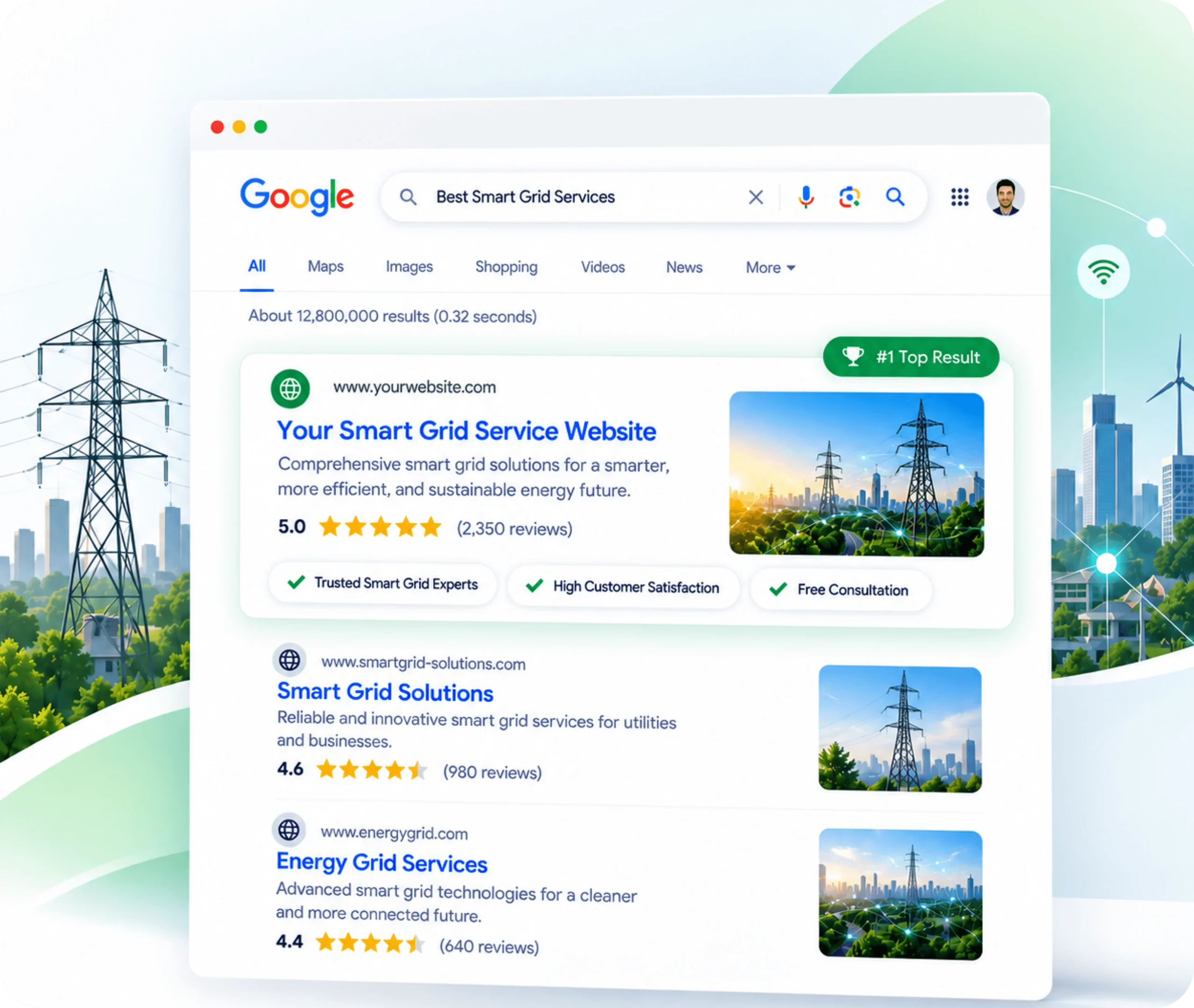 Smart grid technology SEO services showing a structured search strategy that supports technical search visibility and better buyer opportunities
