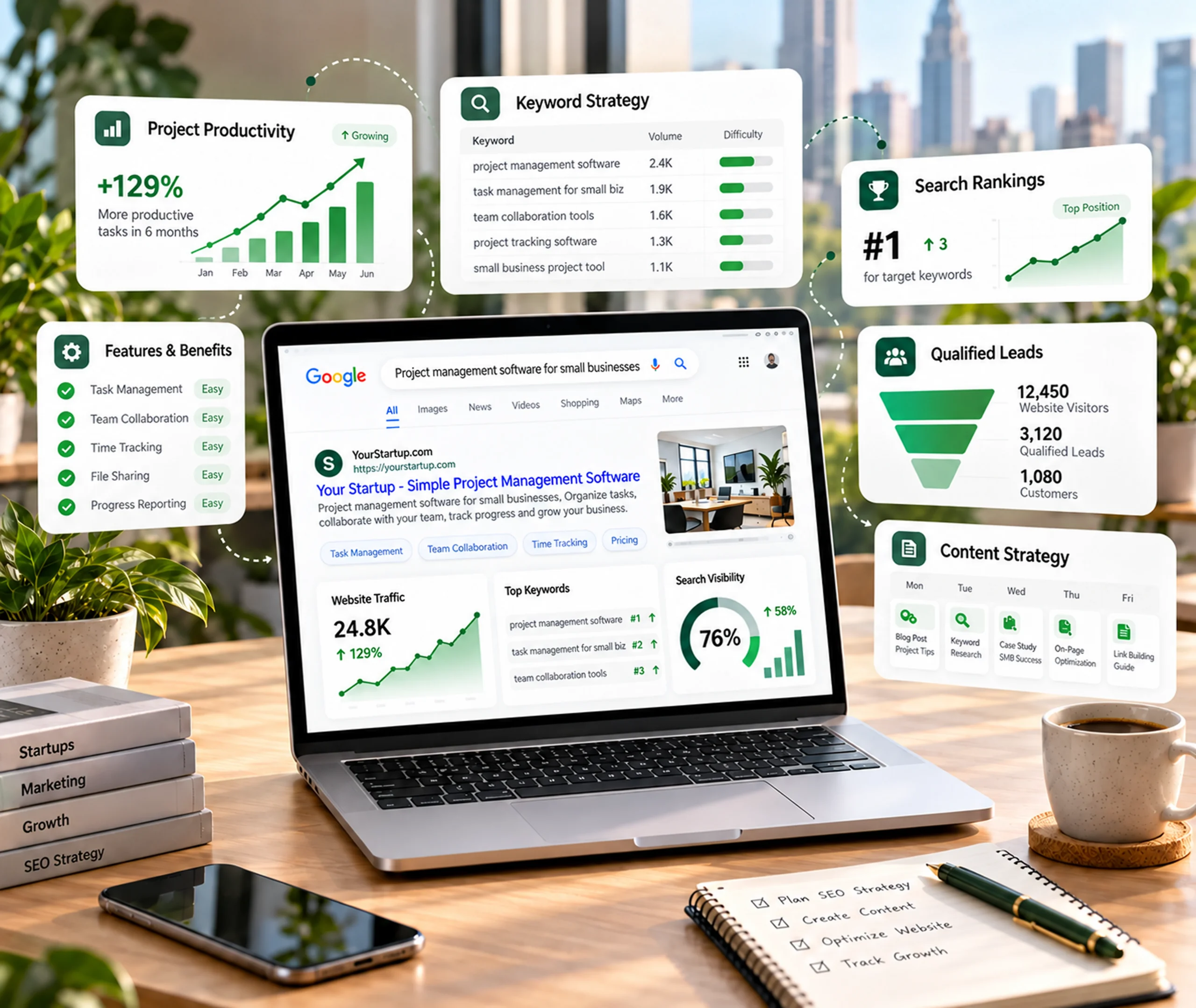 Startups Website SEO Services Startup and innovation SEO services showing a structured search strategy that improves visibility, qualified traffic, and measurable enquiries