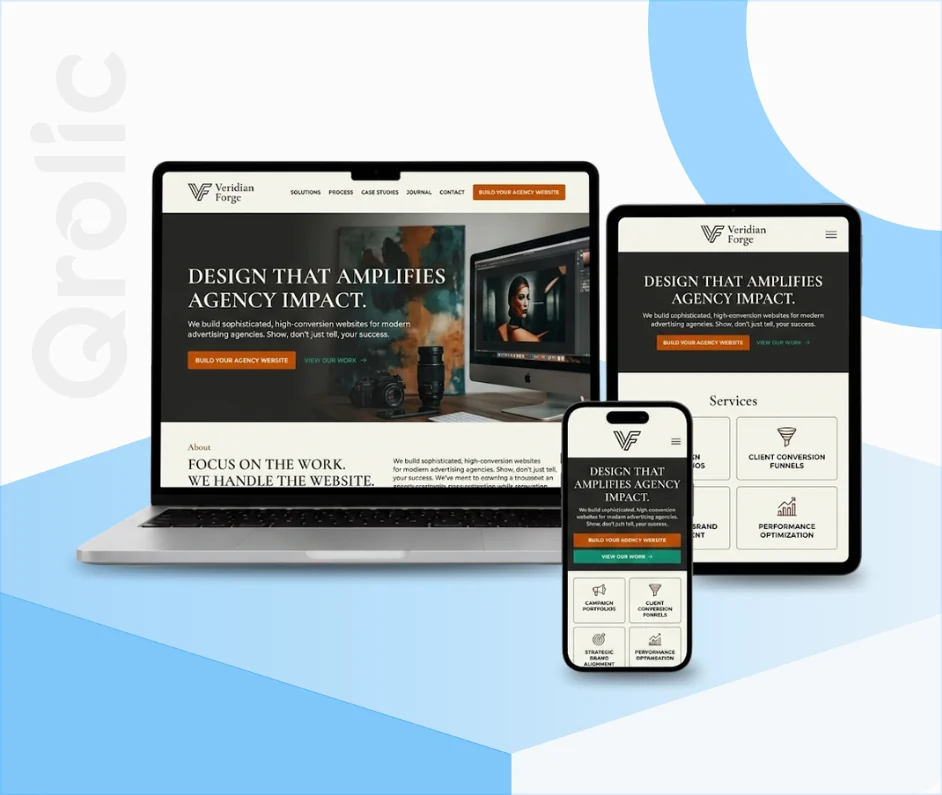 Advertising Agency Website Design and Development Advertising agency website design and development services showing a campaign portfolio and analytics dashboard