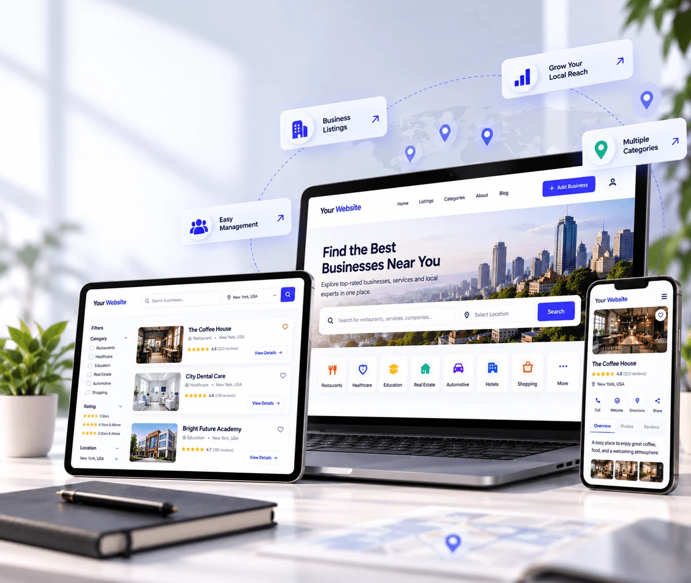 Business Directory Website Design and Development Business directory website design and development showing a custom WordPress website built around business directory goals, user journeys, and CMS control