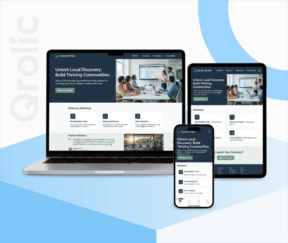 Business Directory Website Design and Development Business directory website design and development services showing listings management and secure search functionality