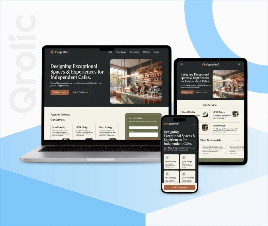 Cafes and bars website design and development services showing menu showcase and online booking features