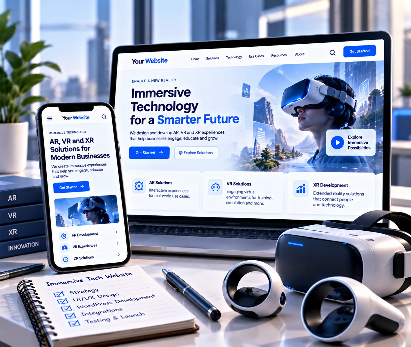 Immersive Tech Website Design & Development Service Immersive tech website design showing a custom WordPress website that presents AR and VR offerings clearly