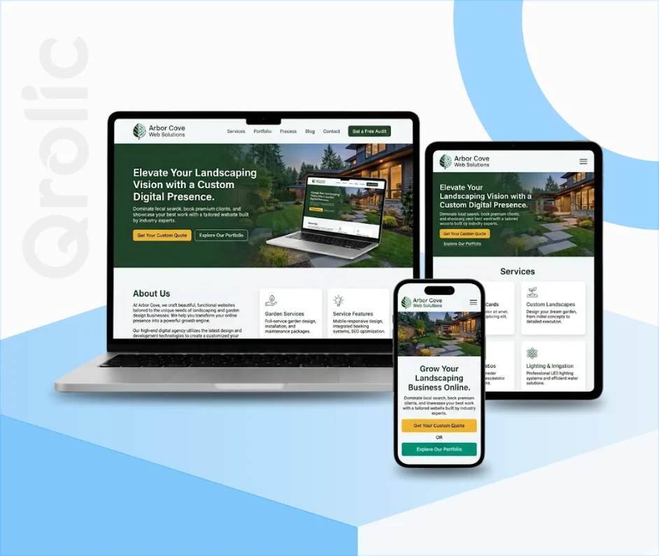 Landscaping and gardening website design and development services showing project galleries and quote forms