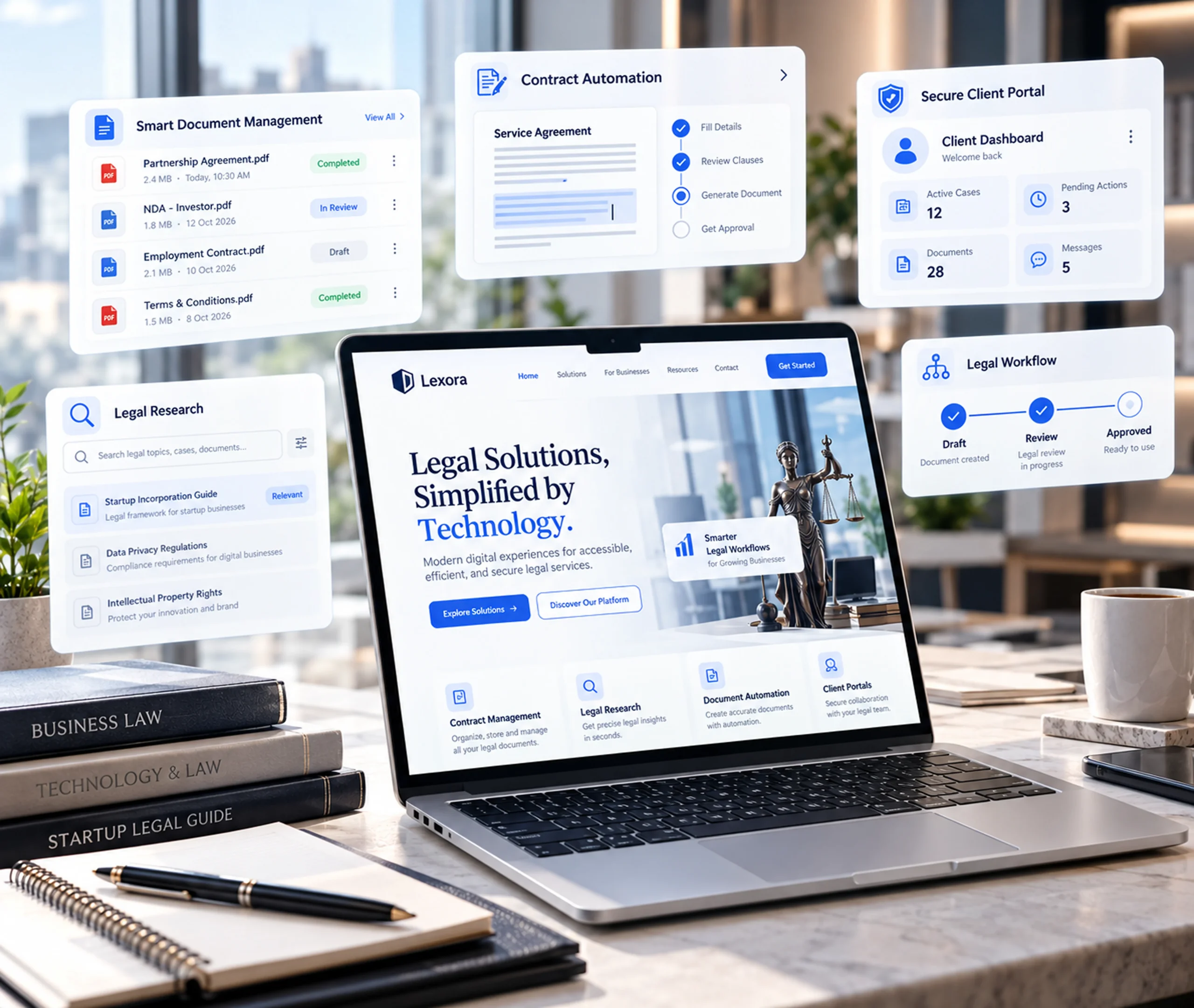 Legal-Tech Startup Website Design & Development Service Legal tech startup website design showing a custom WordPress website built around the product, buyer journeys, CMS control, and connected tools
