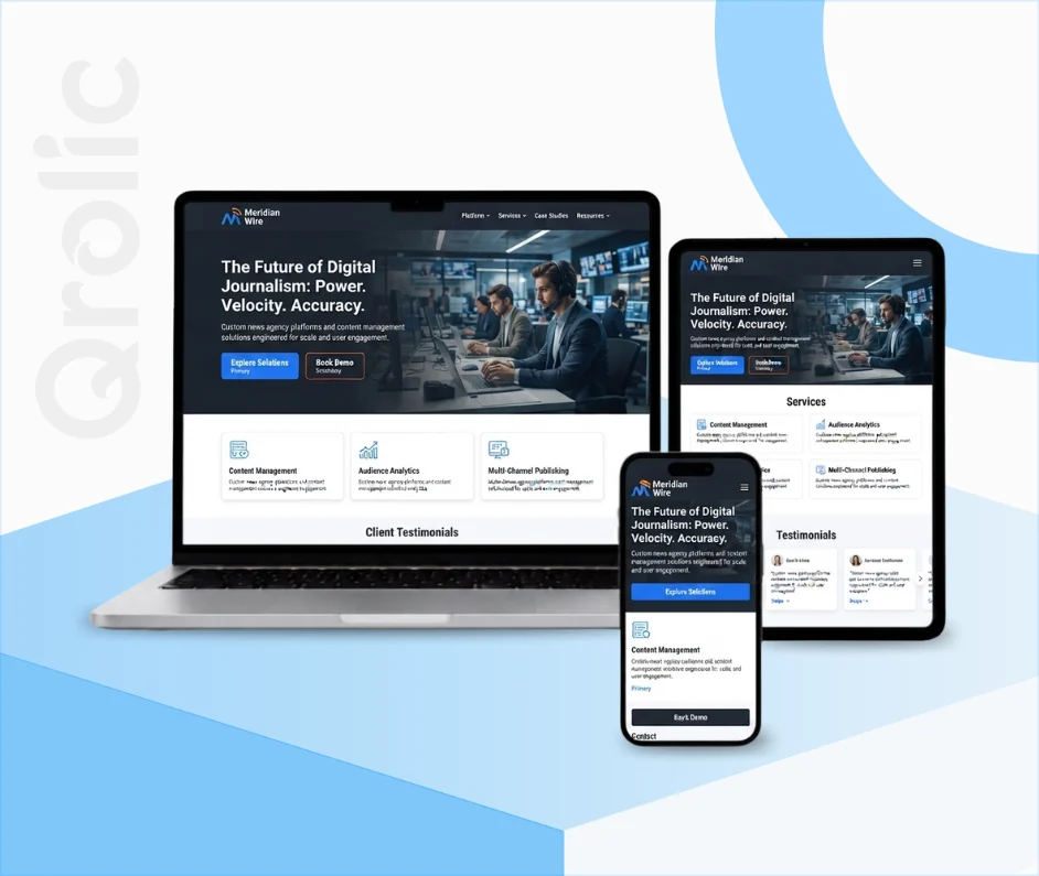 News Agency Website Design and Development Services News agency website design and development services showing a fast, mobile-first newsroom platform