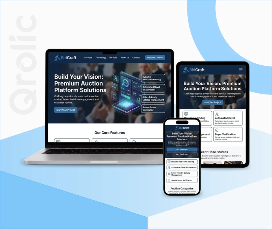 Online Auction Platforms Solutions Website Development Online auction platform website design and development services showing real-time bidding interface