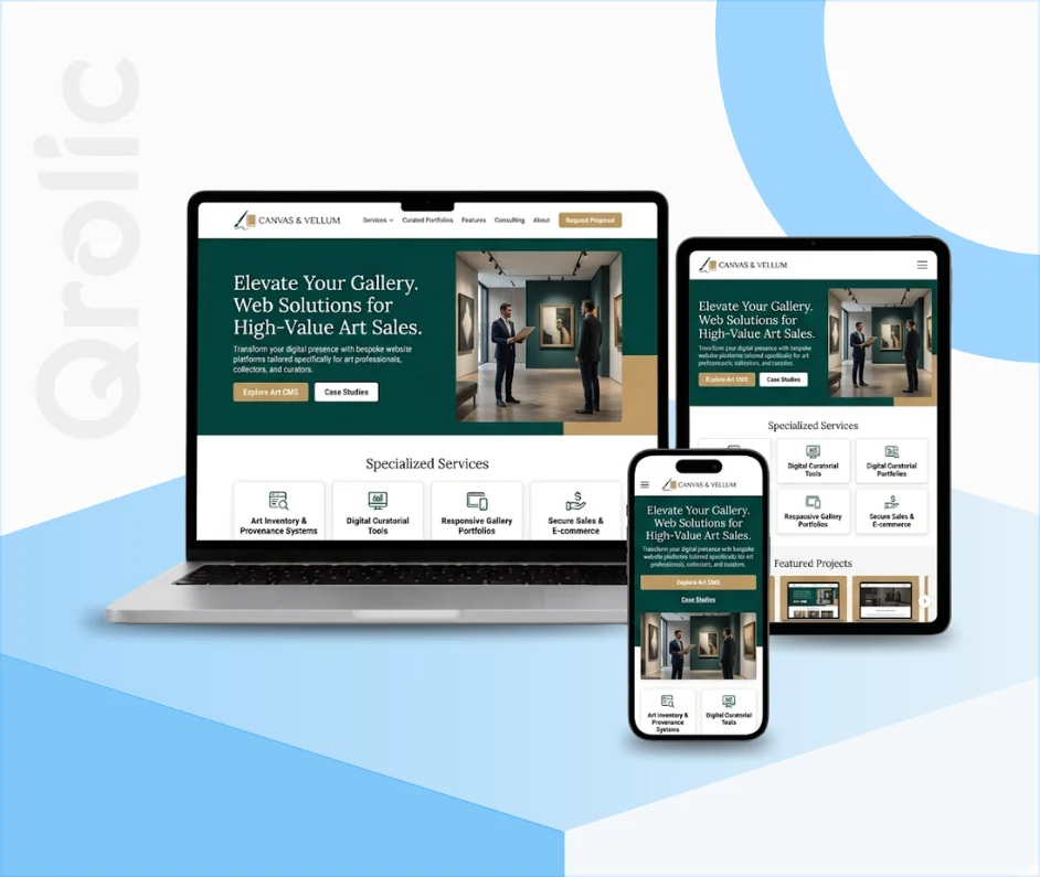 Art Dealer Website Design and Development Services Art dealer website design and development services showing a high-resolution artwork gallery and inquiry form