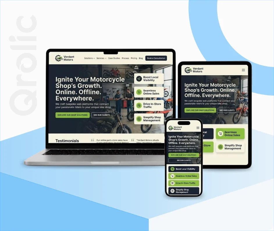 Local bike shop website design and development services by Qrolic
