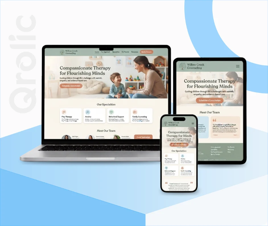 Child Therapists Website Design and Development Services Child therapists website design and development services showing secure booking and confidential care features
