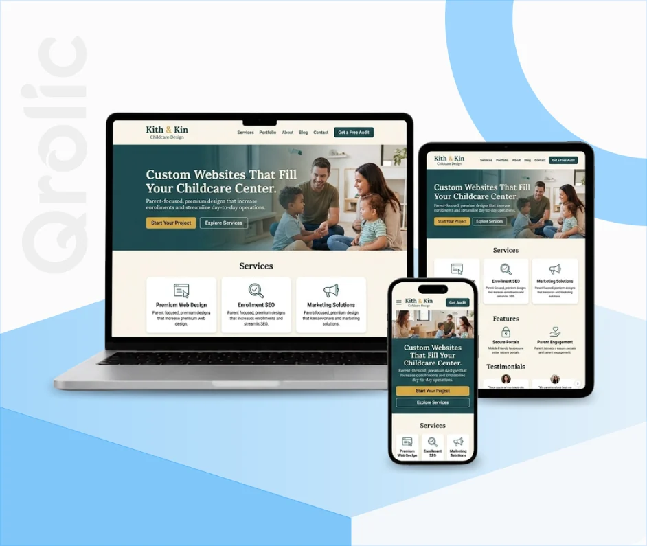 Web Design Services Built for Modern Daycare Centers Daycare center website design and development services showing enrollment and parent portal features
