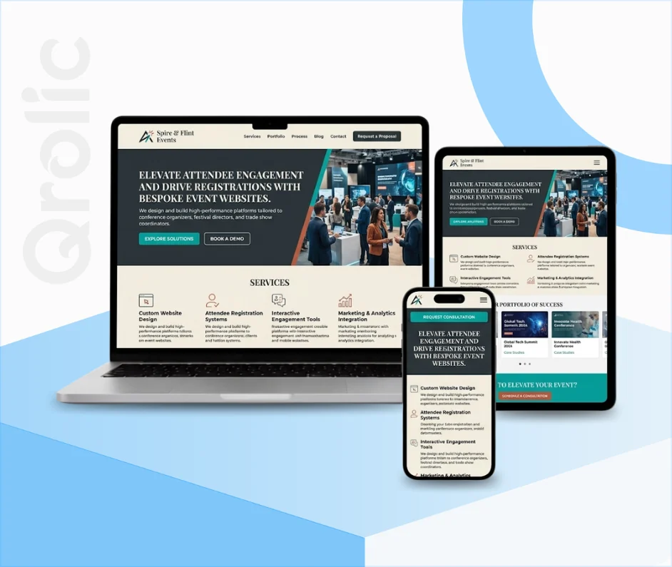 Event management website design and development services showing ticket booking and event schedule features