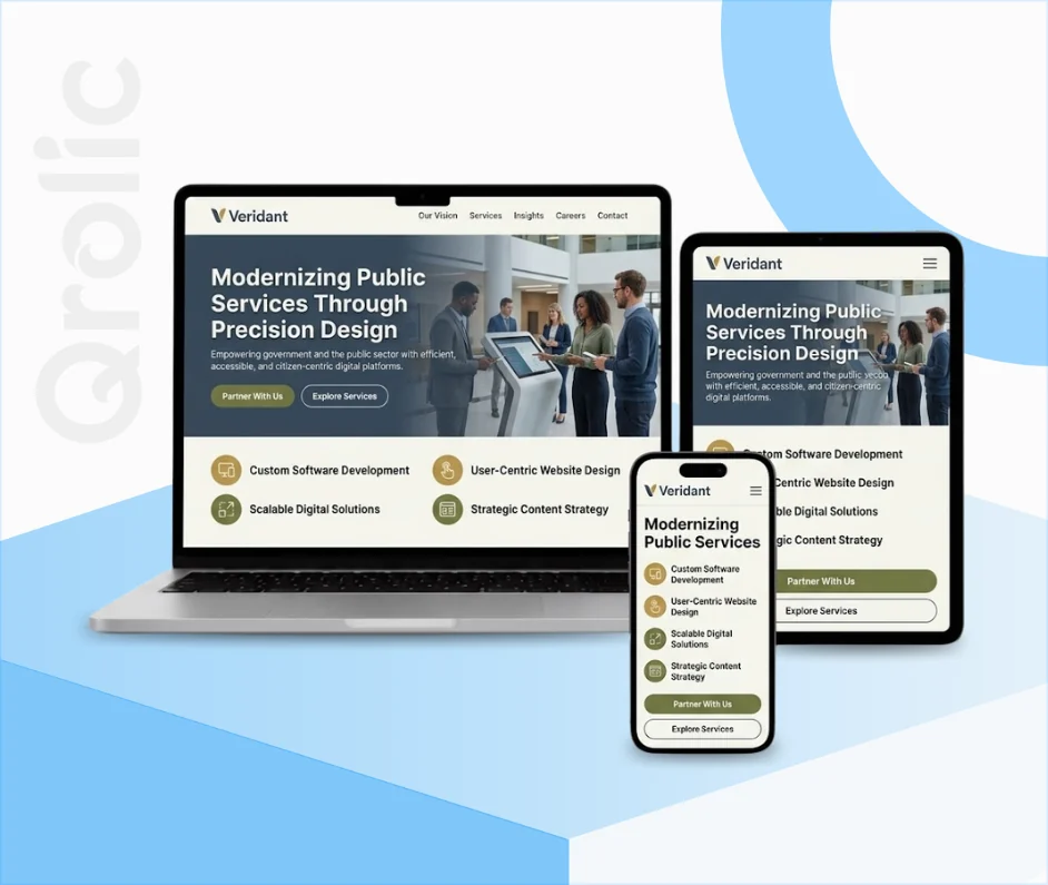 Government & Public Sector Website Design and Development Government and public sector website design and development services by Qrolic showcasing citizen service portals