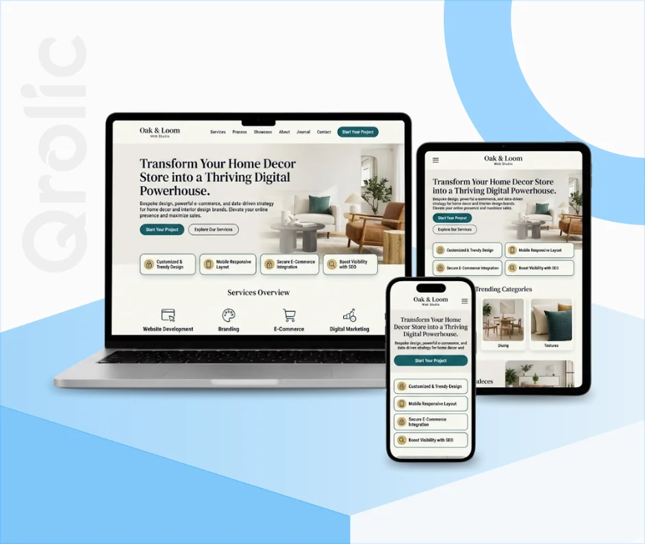 Home decor store website design and development services showing a zoomable product gallery and checkout
