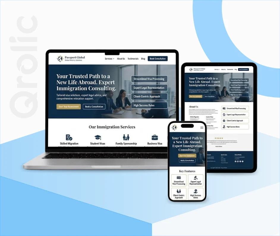 Immigration consultant website design and development services by Qrolic
