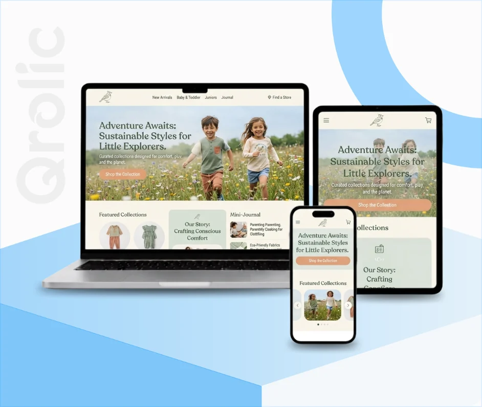 Kids clothing brand website design and development services by Qrolic
