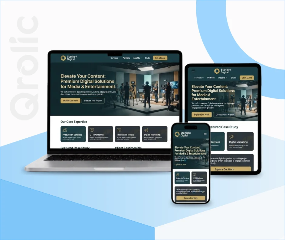 Media and entertainment website design and development services hero banner showing a high-performance streaming platform
