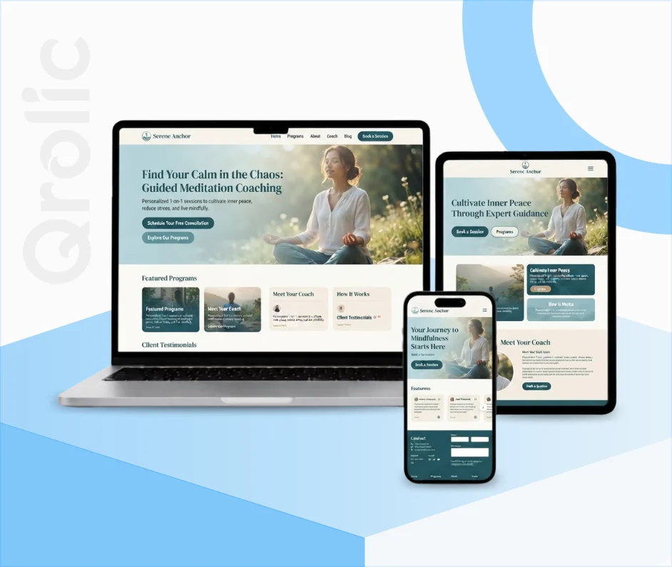 Meditation Coaches Website Design and Development Meditation coaches website design and development showing booking tools and guided audio hosting