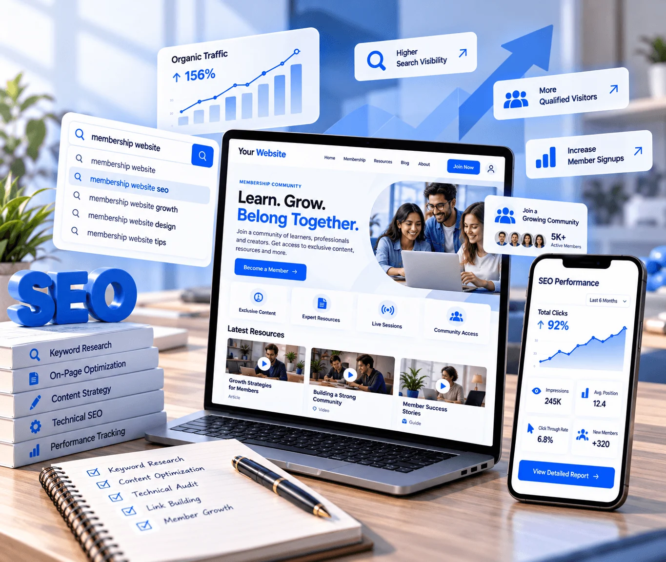 Membership Platform Website Design and Development Services Membership website design and development showing a custom WordPress website built around membership goals, user journeys, and CMS control