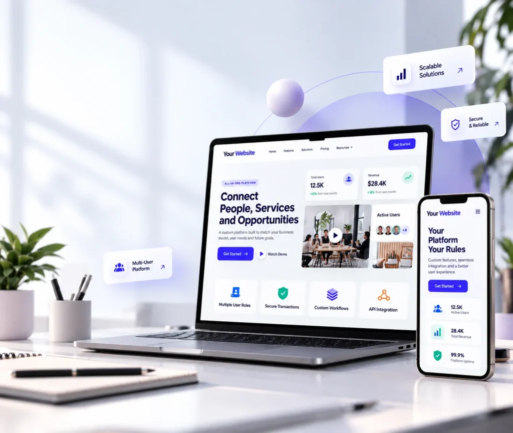 Online platform website design and development showing a custom WordPress website built around online platform goals, user journeys, and CMS control
