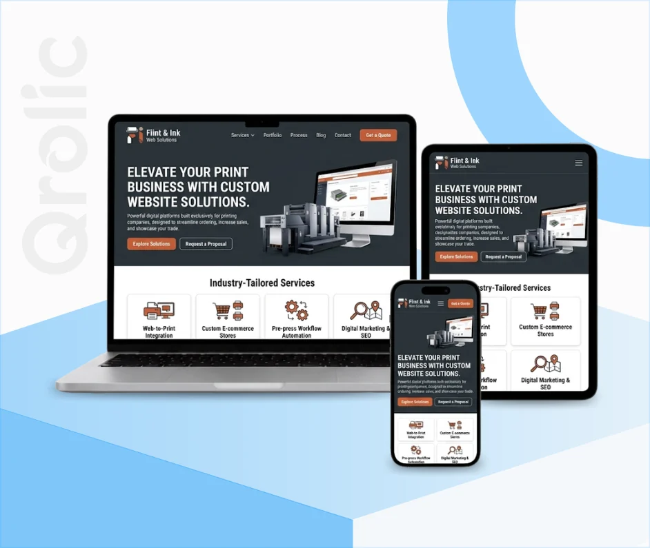 Printing company website design and development services showing custom catalog and order management by Qrolic