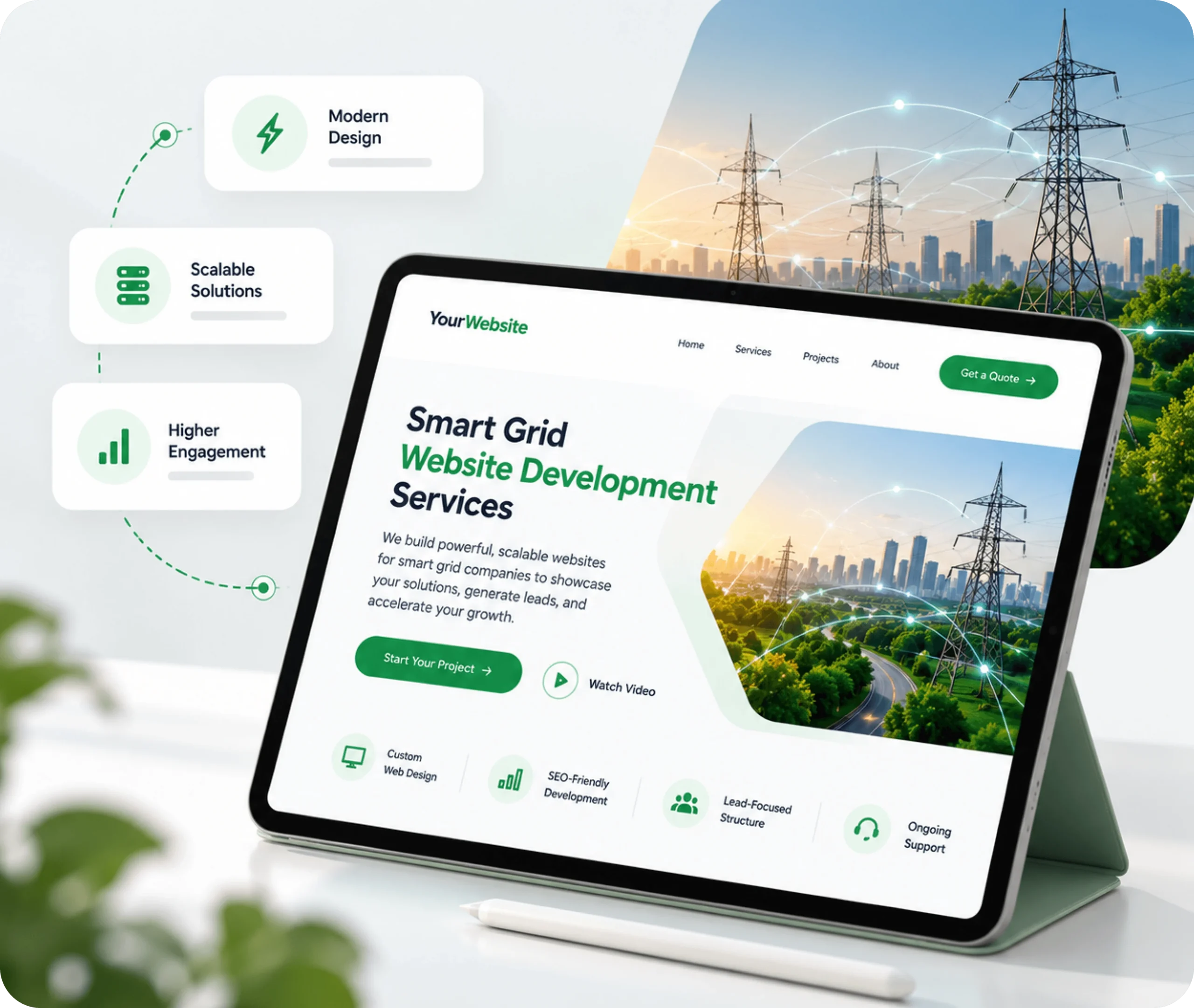 Smart Grid Website Design & Development Service Smart grid technology website design showing a custom WordPress website built around clear explanations of complex technology, CMS control, and ownership