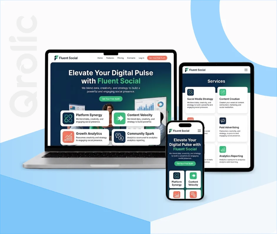 Social media agency website design and development services showcasing a campaign portfolio and content strategy layout