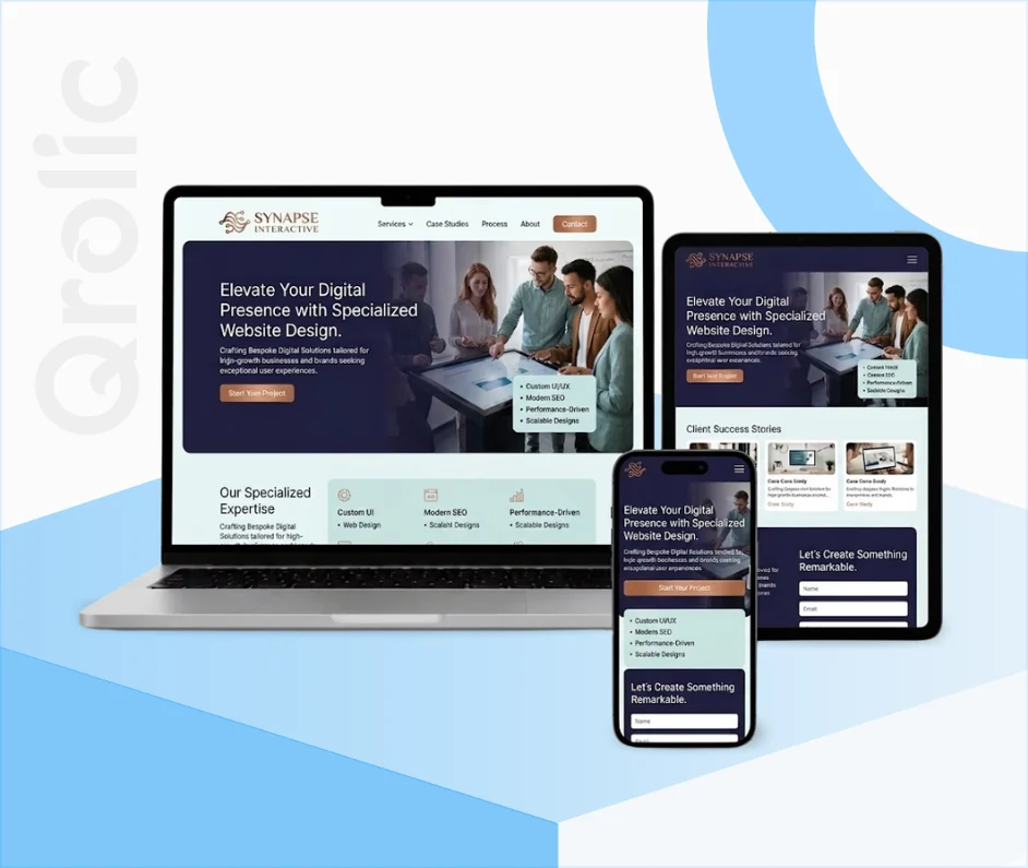 Specialized services website design and development services showing client portal and booking system by Qrolic
