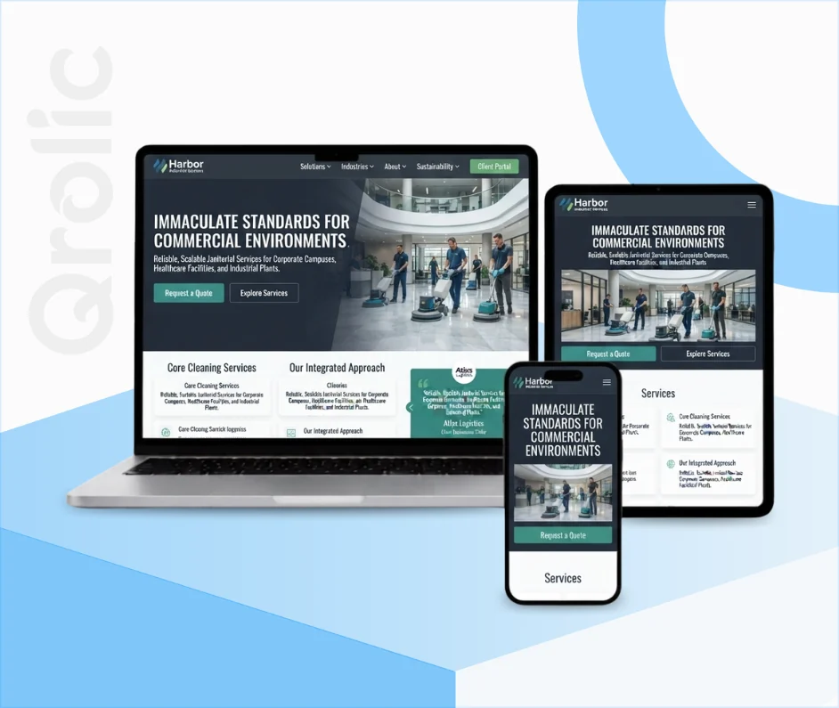 Commercial Cleaner Website Design and Development Commercial cleaner website design and development services showing booking forms and quote calculator features