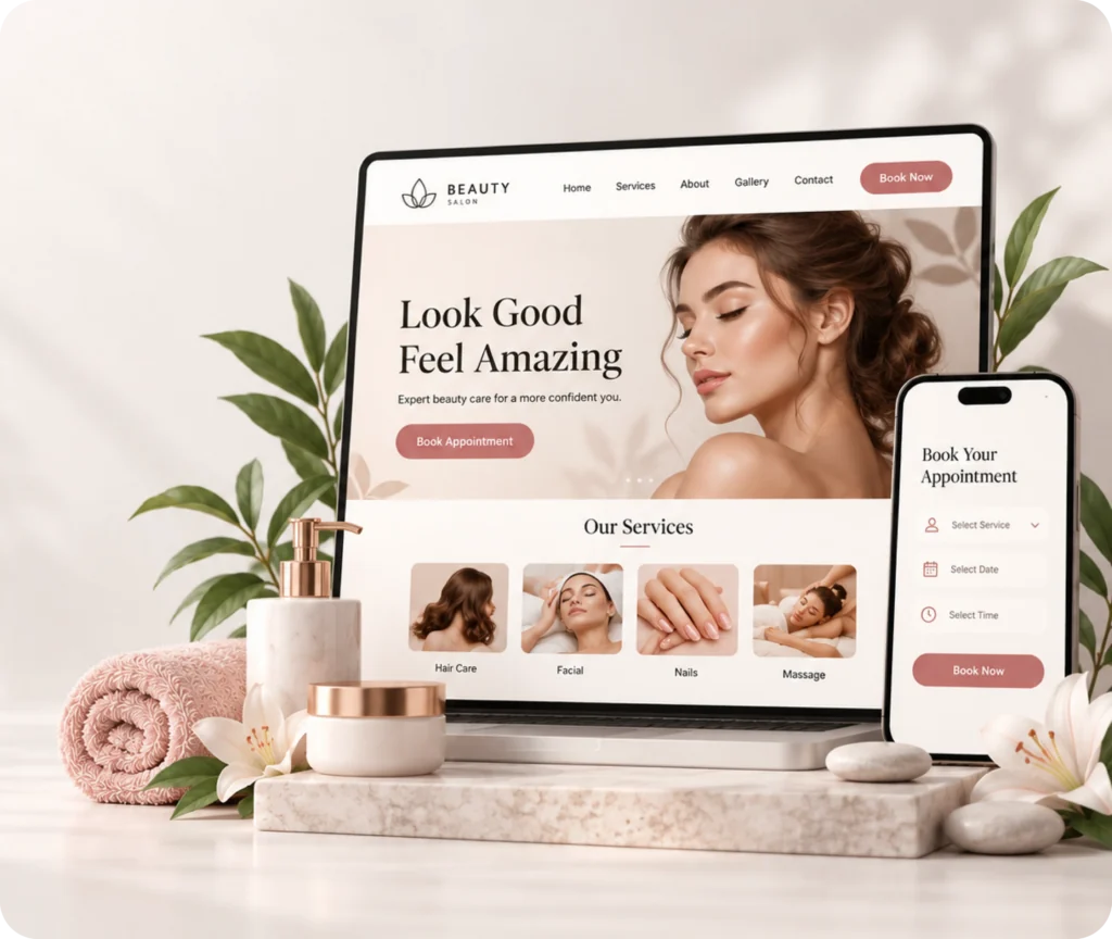 Beauty salon website design and development services by Qrolic
