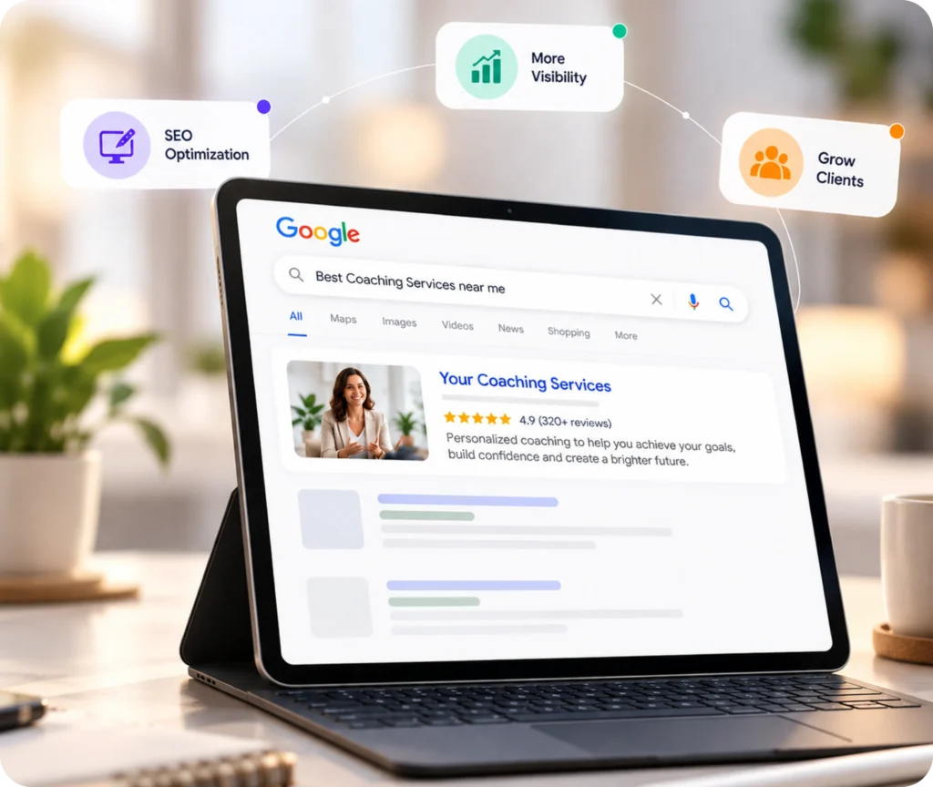 Coaching SEO services for coaches by Qrolic Technologies
