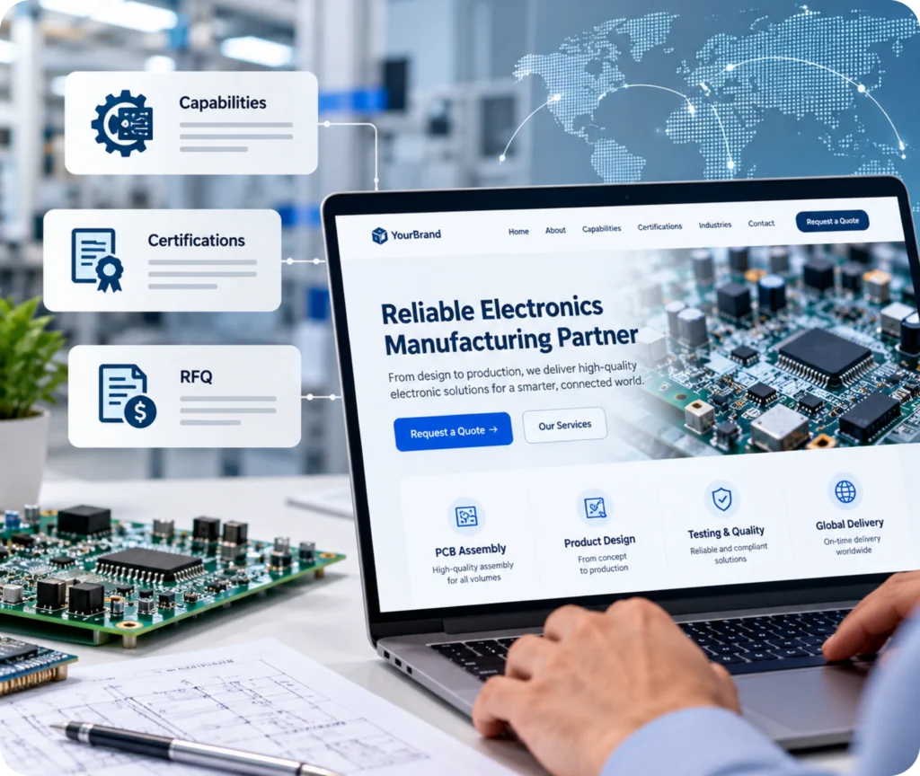 Electronics Manufacturing Website Design & Development Custom electronics website development services by Qrolic