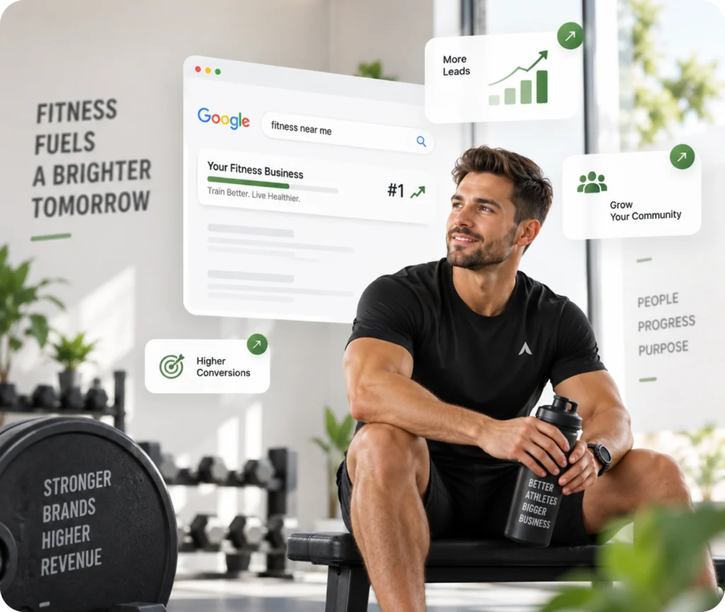 Fitness SEO Services That Turn Search Into Leads Fitness SEO services displayed on a desktop screen