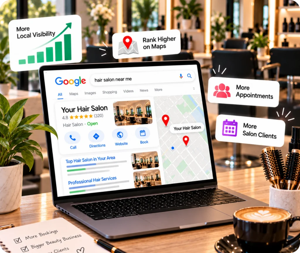 Hair salon SEO services for local search visibility and salon growth by Qrolic
