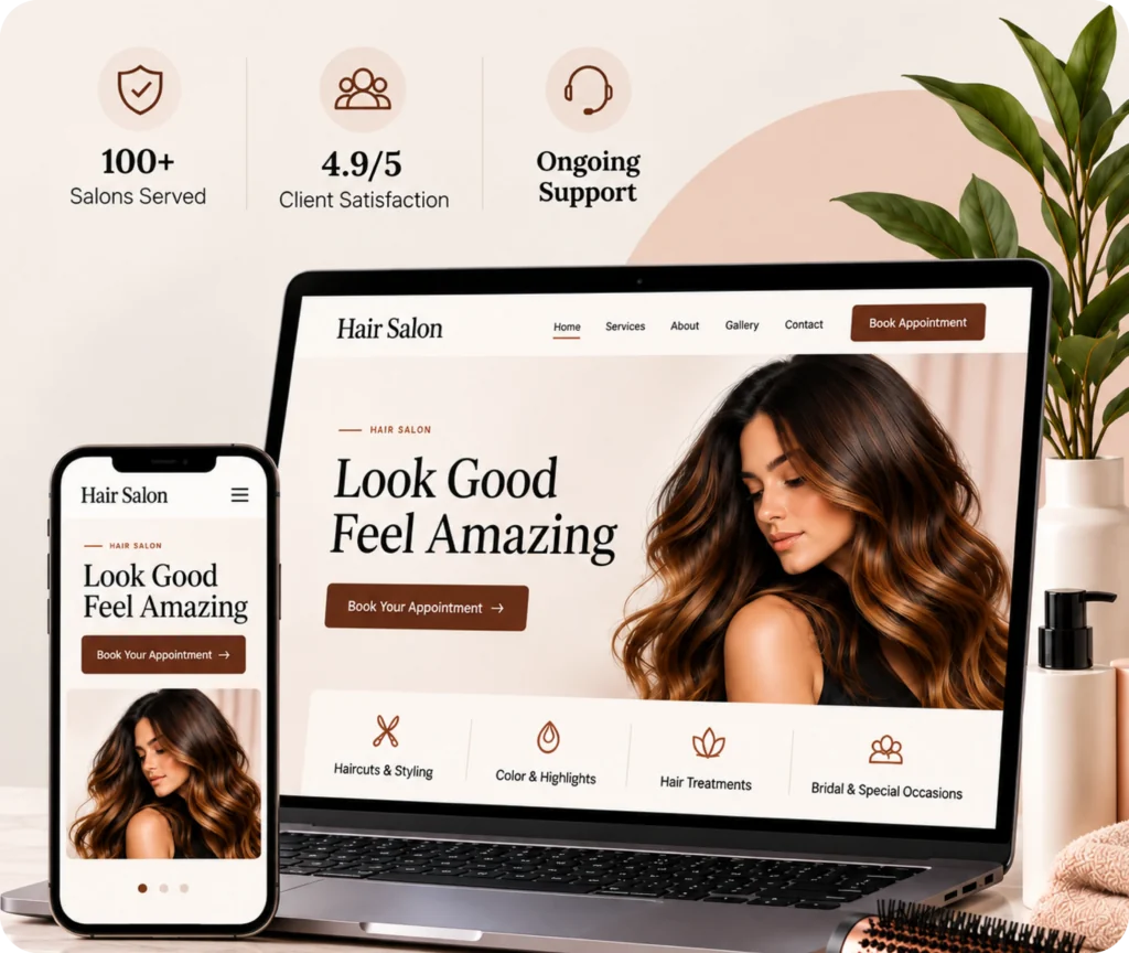 Hair salon website design and development services by Qrolic